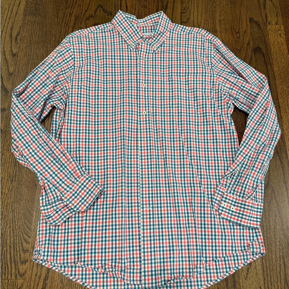 Southern Tide Men's Plaid Shirt - Red and Blue